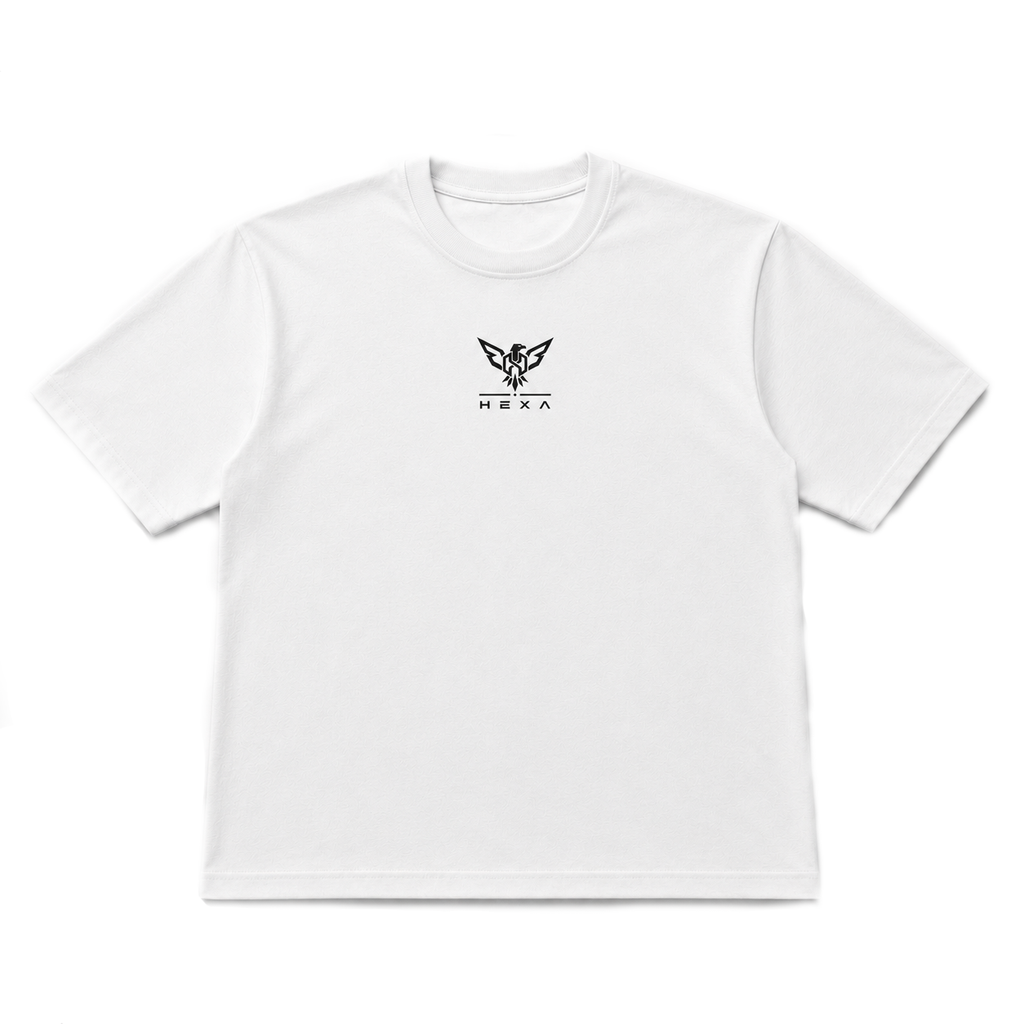 Hexa Eagle Flight oversized T-shirt featuring a large eagle graphic on the front, black fabric, and relaxed fit.