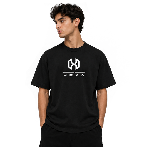 Hexa Blind Vision oversized T-shirt shown in black with graphic print, relaxed fit, and casual style.