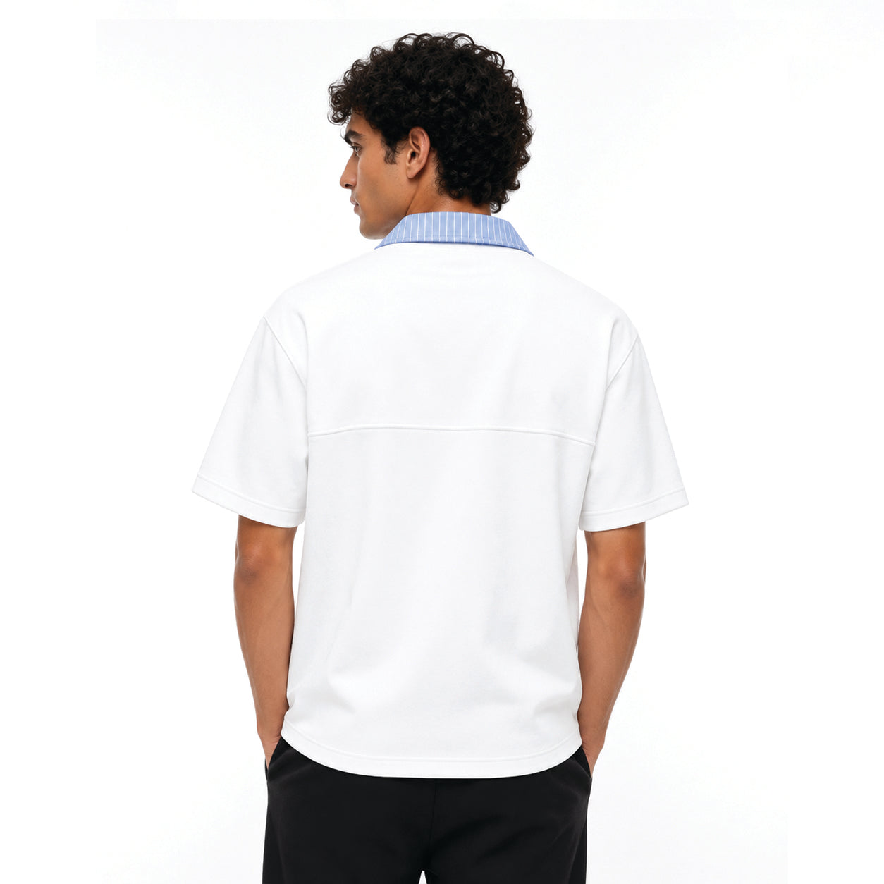 HEXA WHITE BLUE HALF ZIP POLO T-SHIRT
