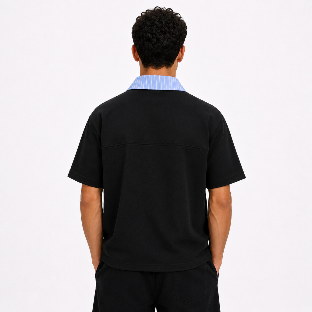 HEXA BLACK BLUE HALF ZIP POLO T-SHIRT