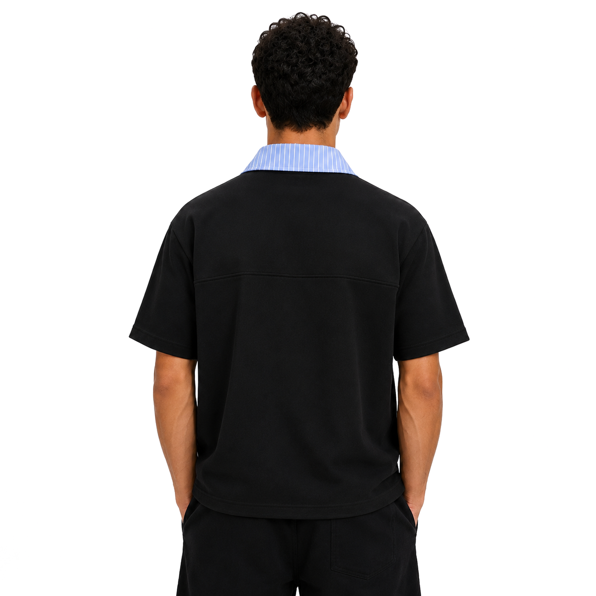 Hexa half zip polo shirt in navy, featuring a collar and zipper detail, displayed laid flat with short sleeves.