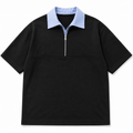 HEXA BLACK BLUE HALF ZIP POLO T-SHIRT