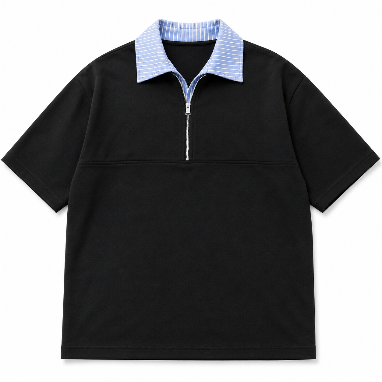 HEXA BLACK BLUE HALF ZIP POLO T-SHIRT