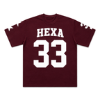 Hexa oversized baseball T-shirt in soft fabric with bold graphic print, relaxed fit, and short sleeves.
