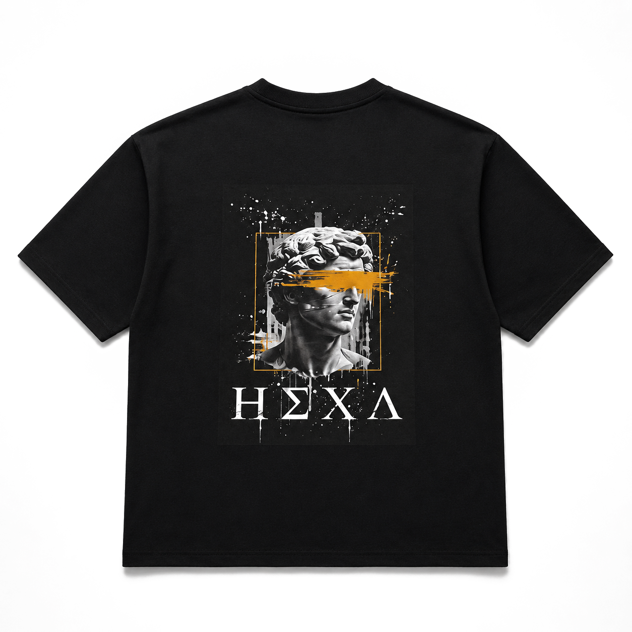 Hexa Blind Vision oversized T-shirt featuring bold graphic design in black and white, relaxed fit, and soft fabric.