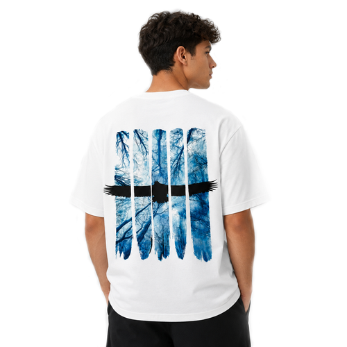 Hexa Eagle Flight oversized T-shirt featuring a graphic eagle design on the front, casual fit, and soft fabric.