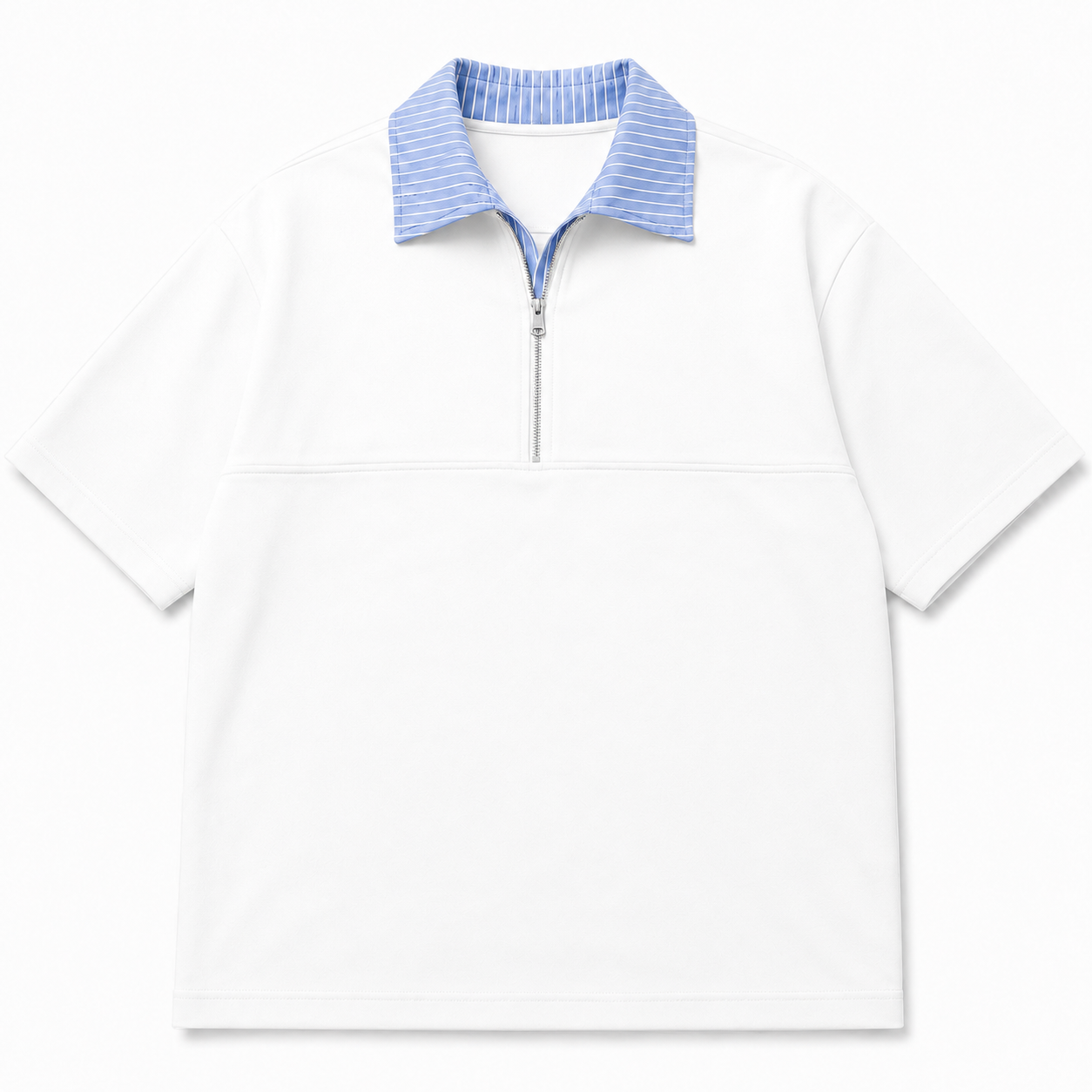 HEXA WHITE BLUE HALF ZIP POLO T-SHIRT