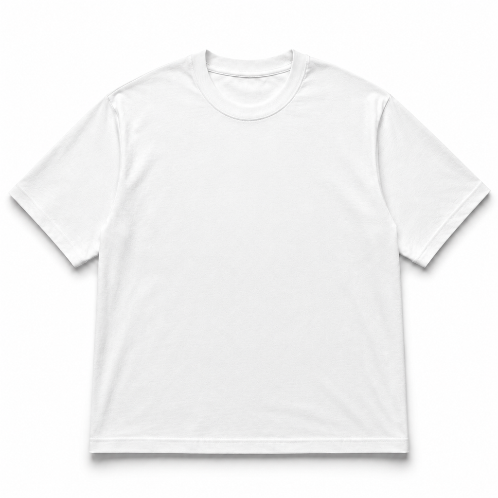 Large white oversized T-shirt by HEXAstudios featuring a relaxed fit and minimal design, displayed on a hanger.
