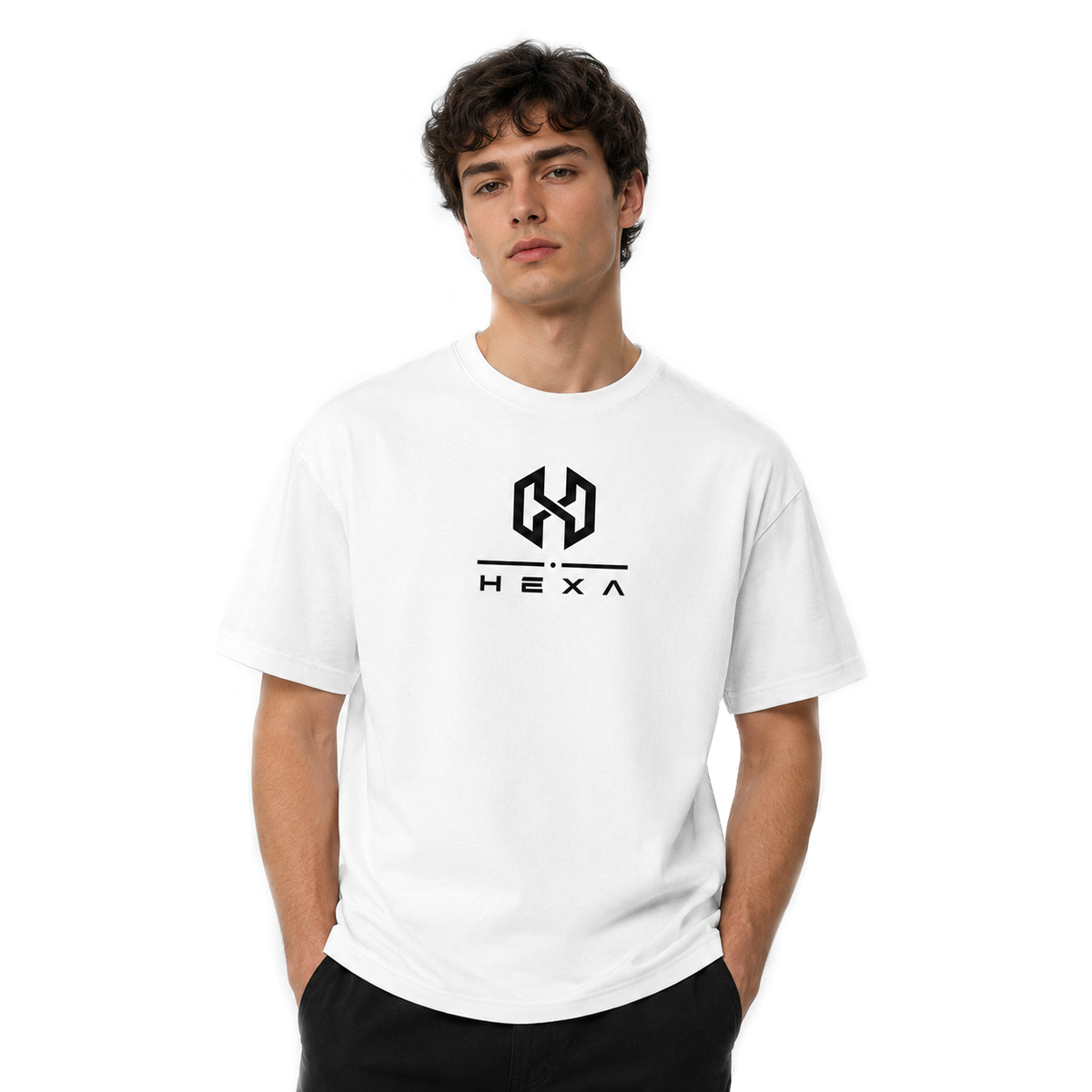 Hexa oversized T-shirt featuring a relaxed fit and bold graphic design on soft fabric.